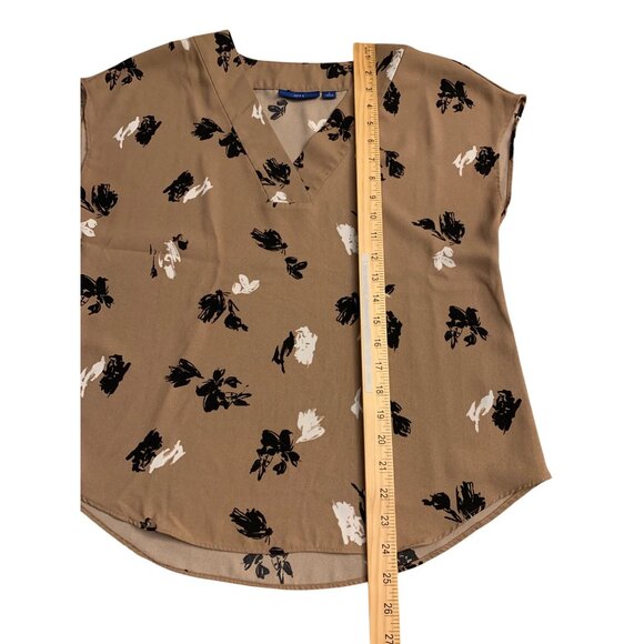 Apt. 9 Womens Floral Print V-Neck Blouse Brown & Black Polyester Size Small - Picture 7 of 7